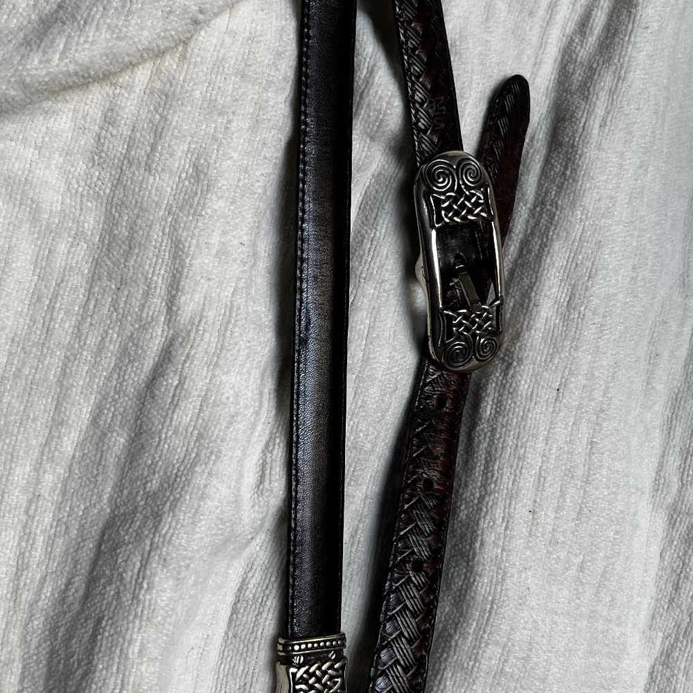 Reversible sterling silver/leather belt